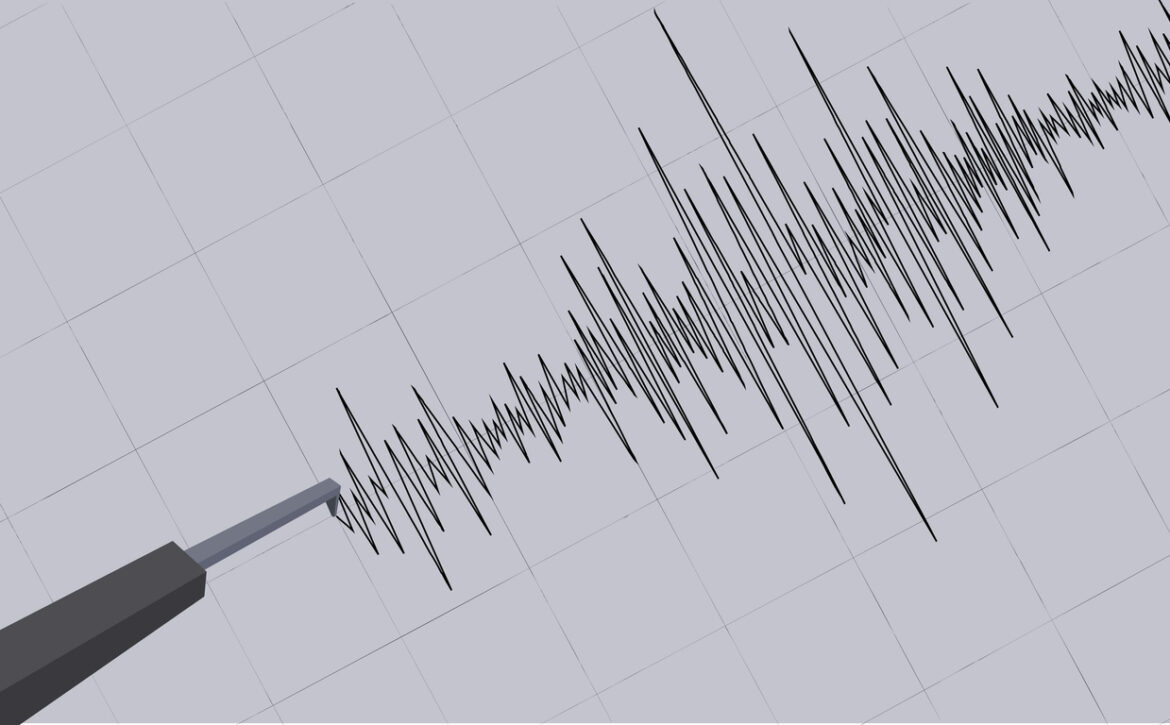 Detailed Graphical Representation of Earthquake Vibrations Captured on a Seismograph against the grid background. Seismograph recording seismic waves. Vector Illustration.