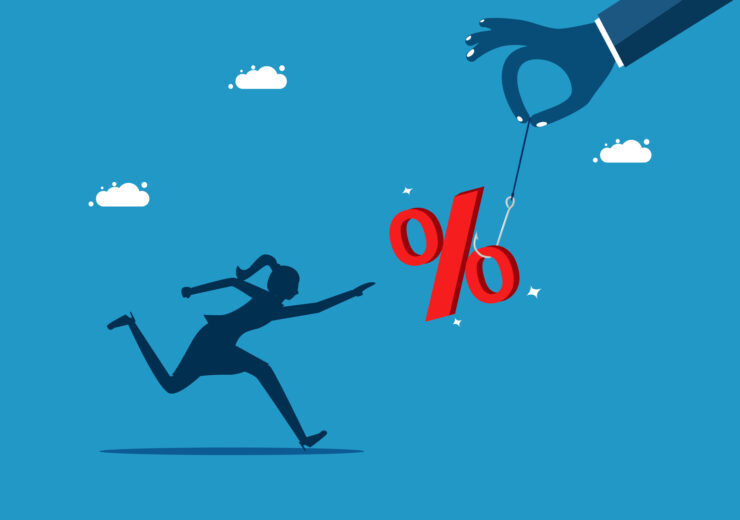Fraudulent sales. woman runs and grabs percentage as bait