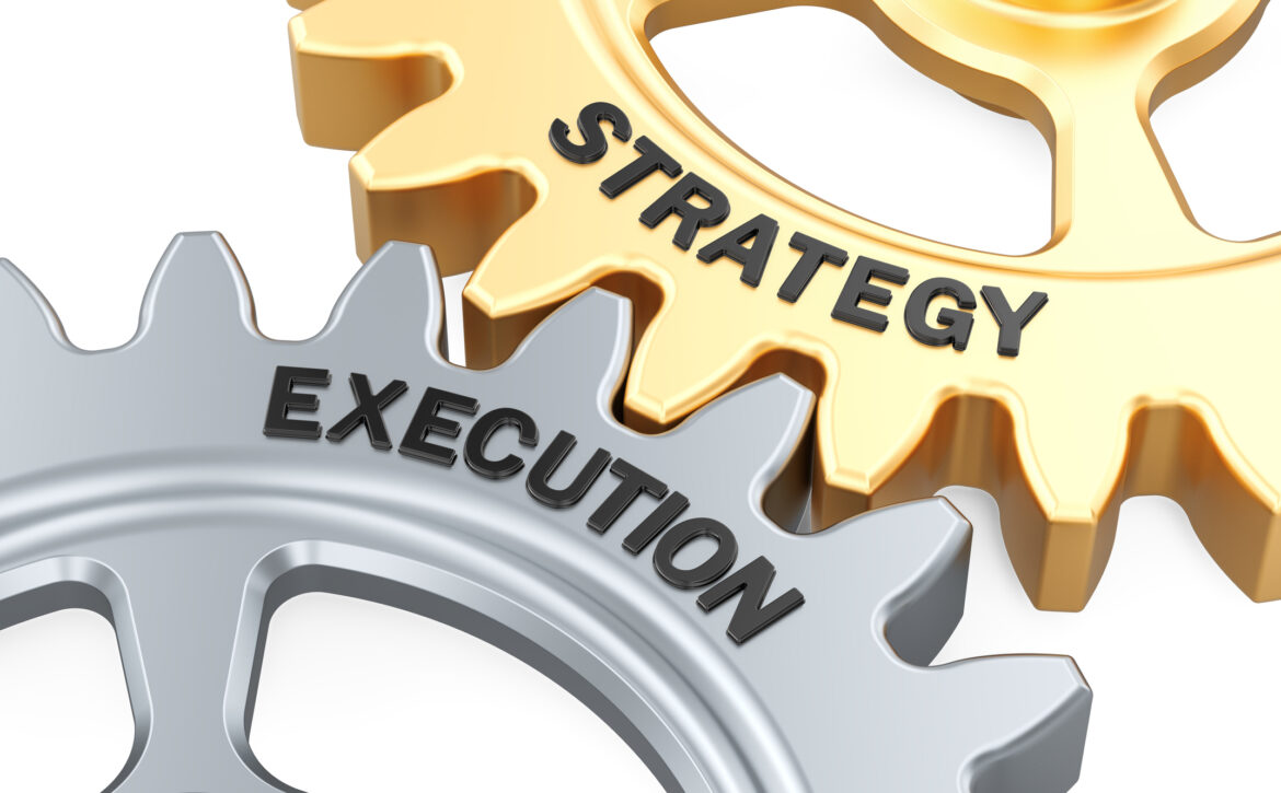 Strategy and Execution, gears concept. 3D rendering