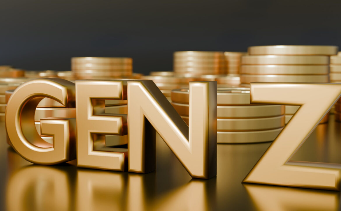 A  scattered gold coins with the golden word "GEN Z".