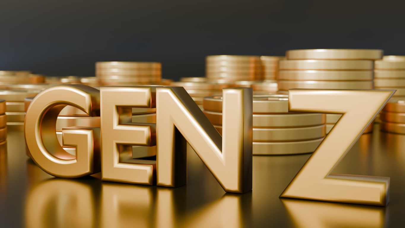 A  scattered gold coins with the golden word "GEN Z".