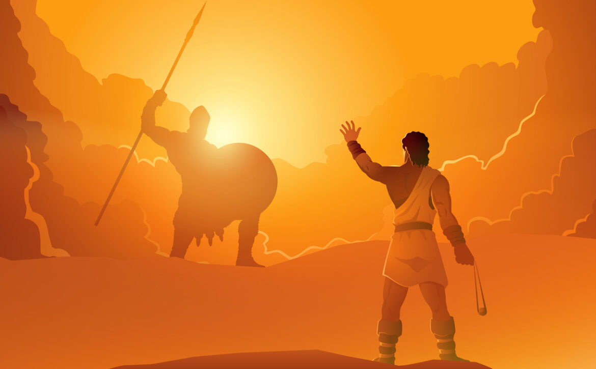 David and Goliath ready for a duel