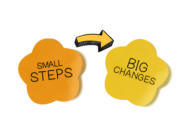 Vector motivational poster: small steps lead to big changes, illustration background, yellow.