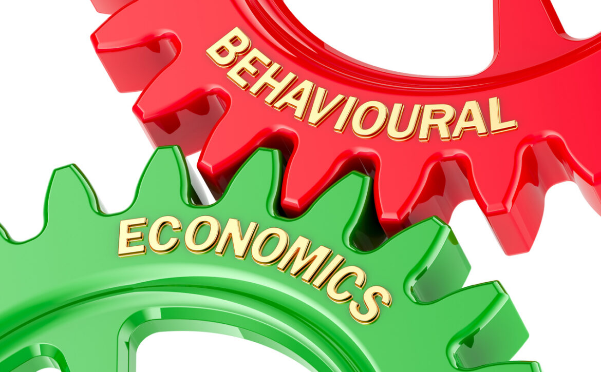 Behavioral Economics concept, with colored gearwheels. 3D rendering