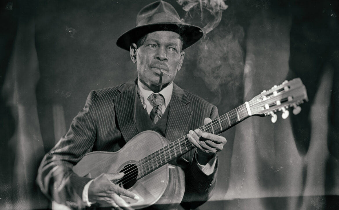 Wet plate look like photo of vintage african american jazz musician.