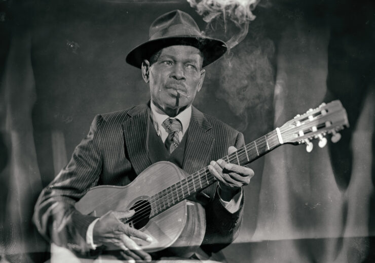 Wet plate look like photo of vintage african american jazz musician.